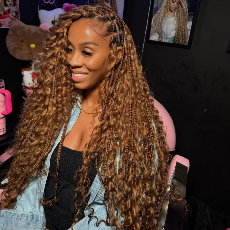 27# Honey Blonde Curly Crochet Hair 100% Human Crochet Braids Extensions - Rafarada