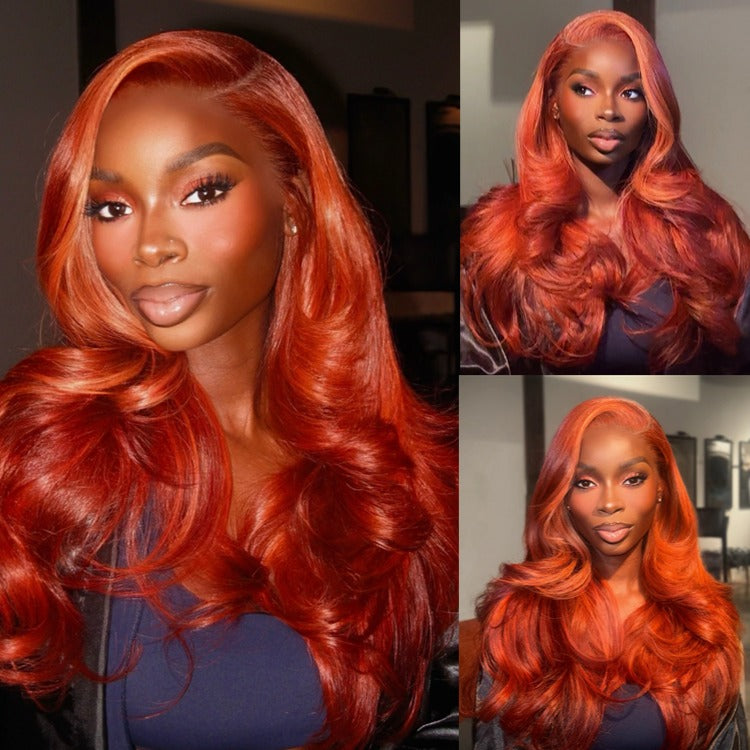 Human Hair Raw Body Wave Orange Color Wig HD Lace Front Wig - Rafarada