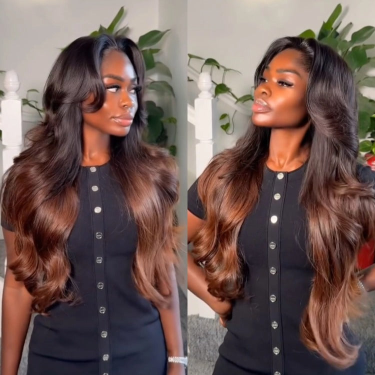 Ombre Black to Honey Blonde Body Wave Lace Front Wig 100% Human Hair Natural Hairline - Rafarada