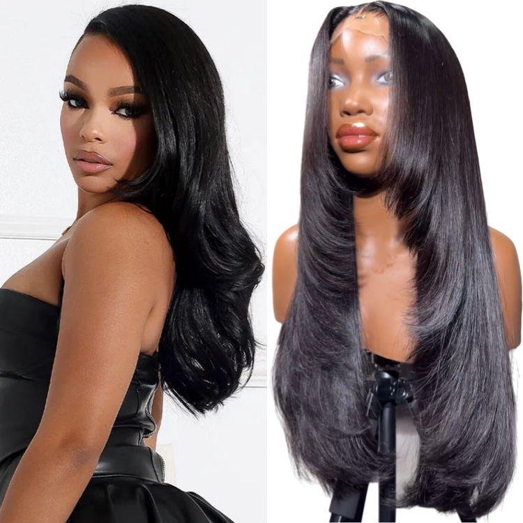 Layered Butterfly Hair Cut Straight HD Lace Closure Human Hair Wigs- Rafarada