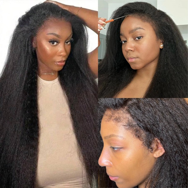 3-In-1 Half Wig Kinky Straight Glueless Put On & Go Invisible Drawstring Wig - Rafarada