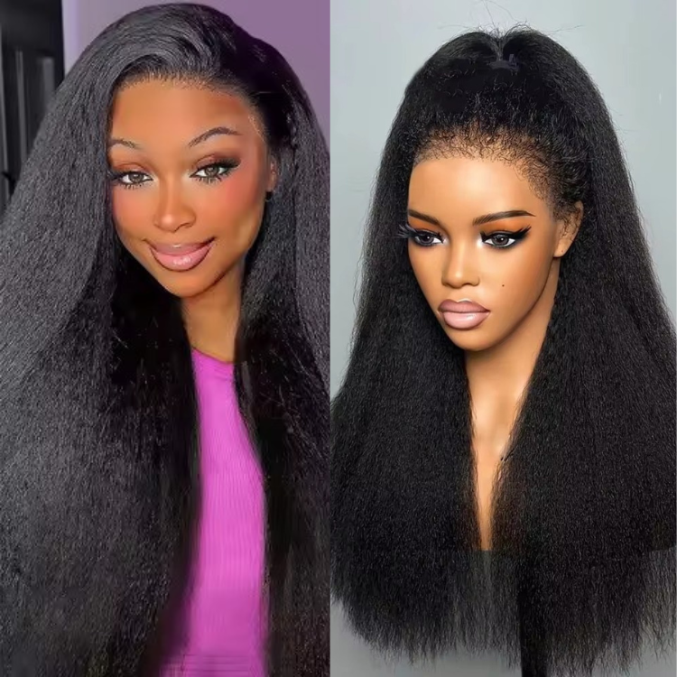 360 Lace Front Wig Natural Black High Density Human Hair Wig Kinky Straight Hair 360 Full Lace Perimeter Wig for High Bun & Ponytail - Rafarada