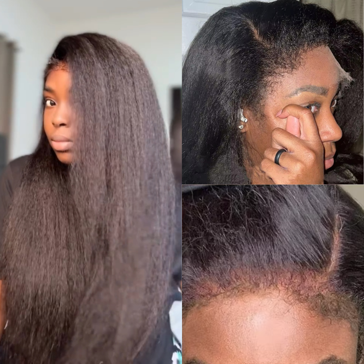 360 Lace Front Wig Natural Black High Density Human Hair Wig Kinky Straight Hair 360 Full Lace Perimeter Wig for High Bun & Ponytail - Rafarada