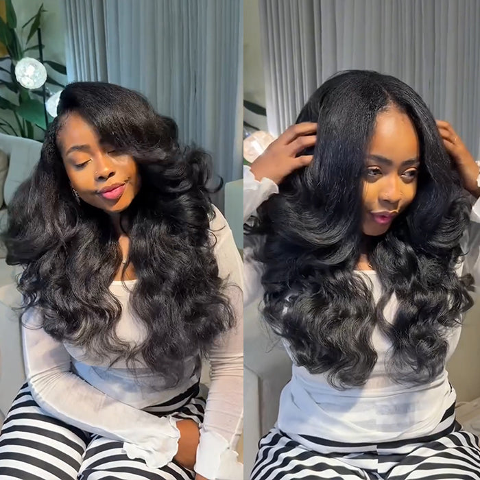 Kinky Straight Body Wave Glueless Lace Front Wig Natural Color Human Hair Glueless Wigs - Rafarada