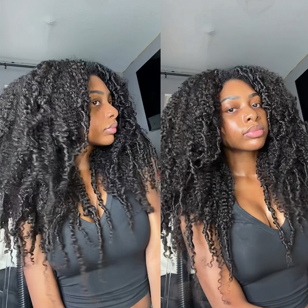 Natural Black Kinky Curly Lace Wig Human Hair Wigs for Black Women Natural Black Bohemian Curly Wig High Density Long Big Bouncy Coily Hair - Rafarada