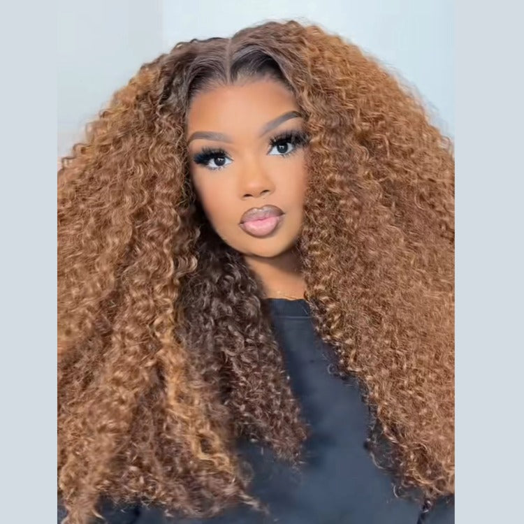 Ombre Light Brown Color Kinky Curly Wig 100% Human Hair Wig Pre Plucked Natural Hairline - Rafarada