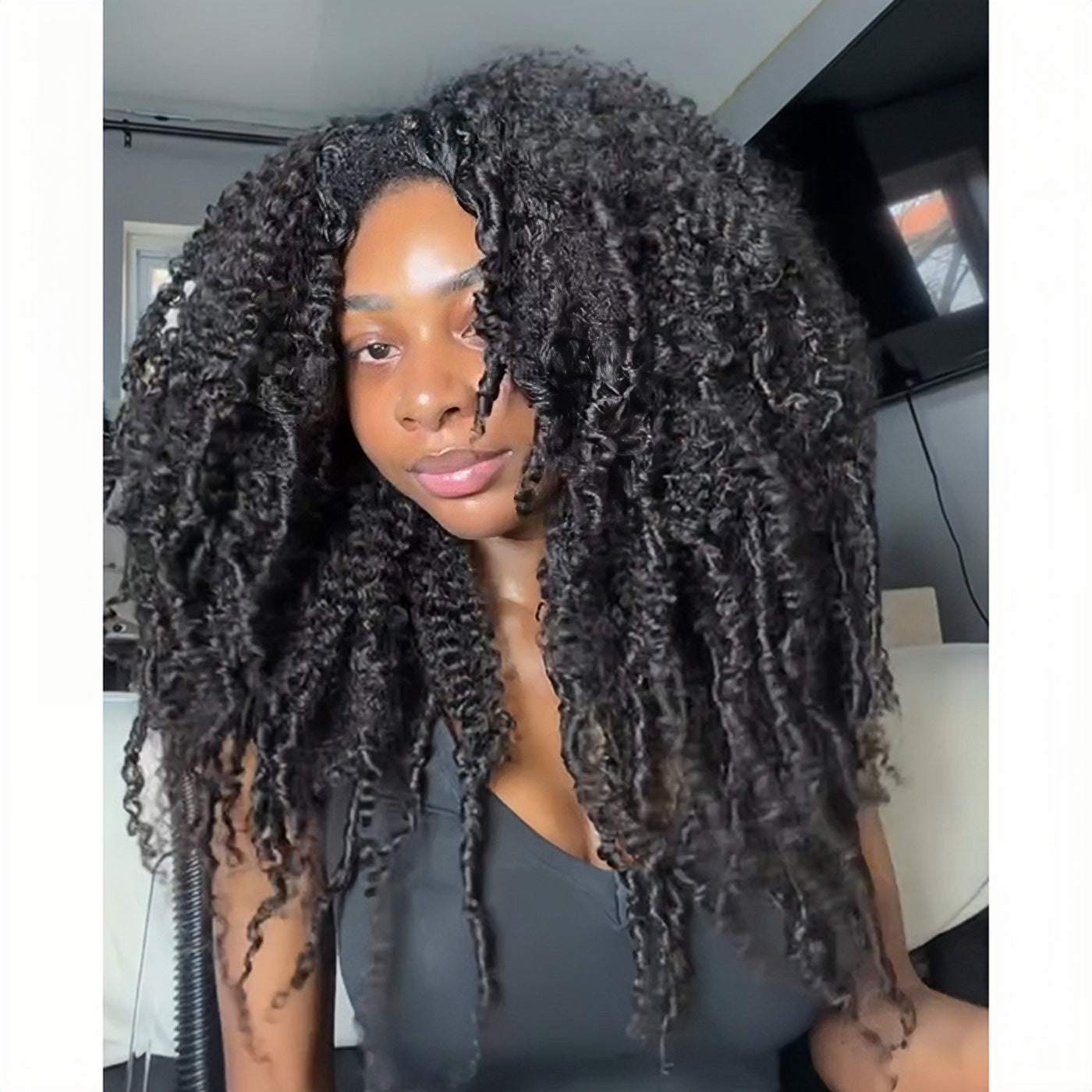 Natural Black Kinky Curly Lace Wig Human Hair Wigs for Black Women Natural Black Bohemian Curly Wig High Density Long Big Bouncy Coily Hair - Rafarada