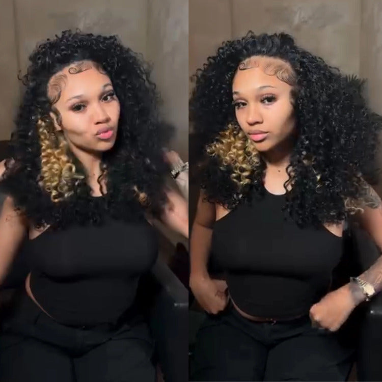 Blonde Highlight Color Kinky Curly Wave Wig Real HD 13x4 Lace Front Human Hair Wigs - Rafarada
