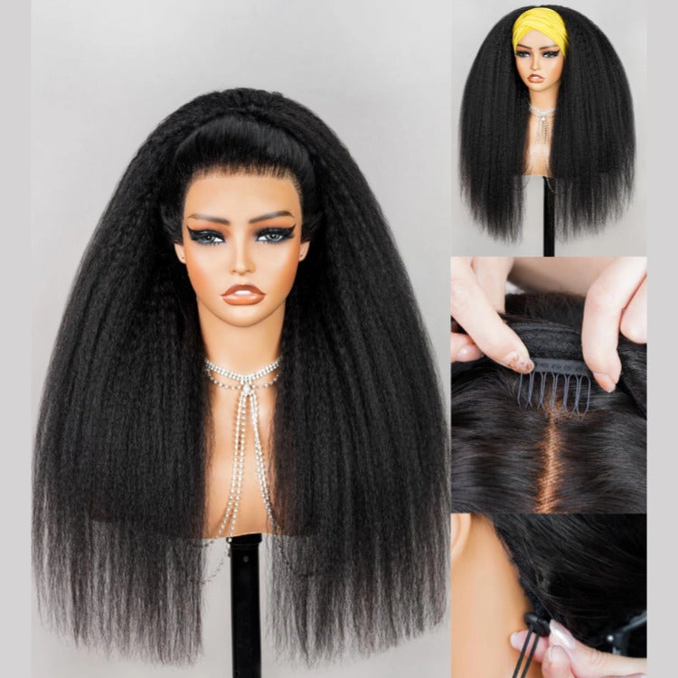 3-In-1 Half Wig Kinky Straight Glueless Put On & Go Invisible Drawstring Wig - Rafarada