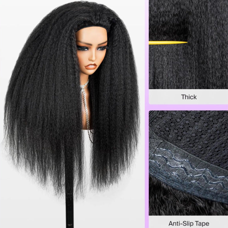 3-In-1 Half Wig Kinky Straight Glueless Put On & Go Invisible Drawstring Wig - Rafarada