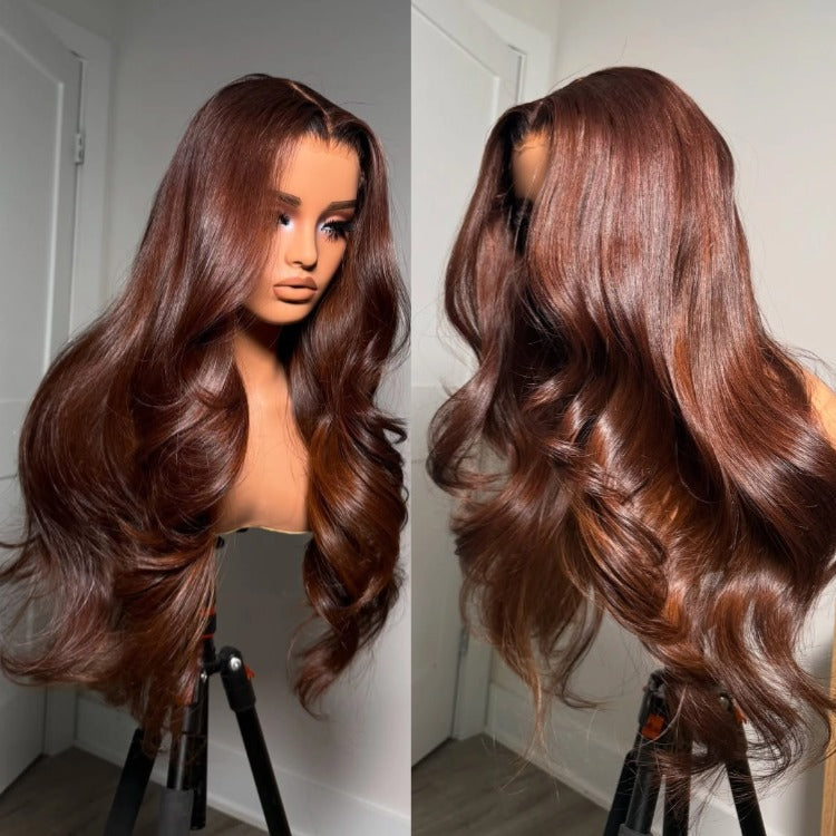 Warm Brown Body Wave Human Hair Wig Color Lace Front Wig - Rafarada