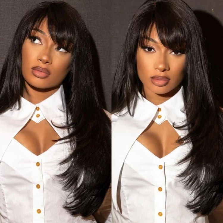 Skin Base Wig Straight Human Hair With Bangs Full Mechanism Human Hair Wig - Rafarada