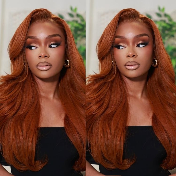 Ginger Color Human Hair Wig Lace Front Layered Hair Cut Body Wave Wig - Rafarada