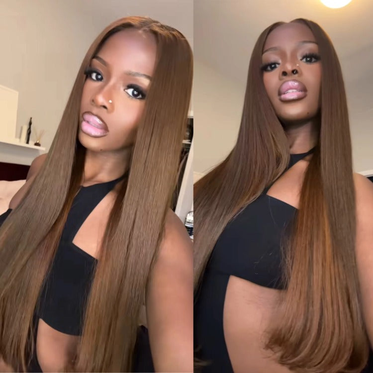 Light Brown Straight Human Hair Lace Wig Sleek 100% Real Human Hair- Rafarada
