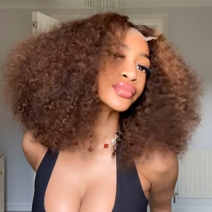 Light Brown Color Kinky Curly Human Hair Wig Glueless HD Lace Front Human Hair Wig Natural Hairline For Woman- Rafarada