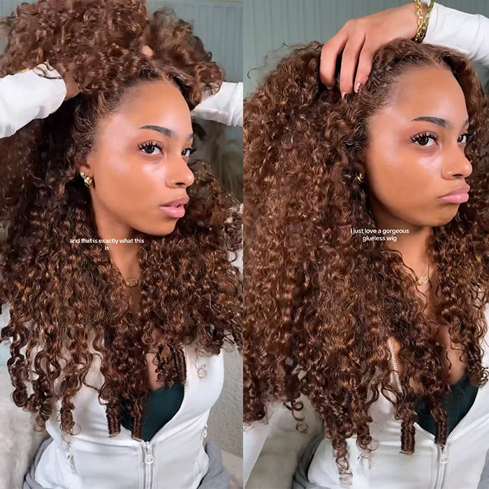Light Brown Color Burmese Curly Lace Frontal Human Hair Wigs Tail Curl Wig With Baby Hair - Rafarada