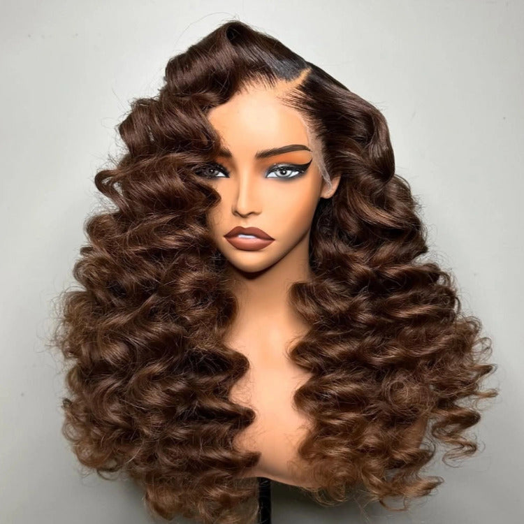 Light Brown Color Deep Wave Wigs 100% Human Hair Wigs Pre Cut Lace Pre Plucked Hairline For Woman - Rafarada