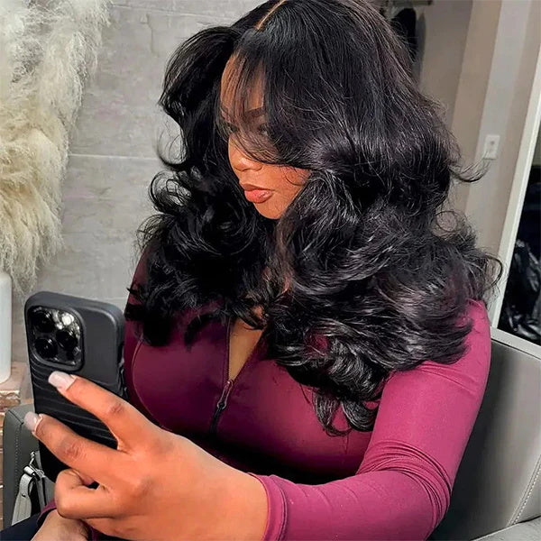 Layered Cut Pre-bleached Wear Go Wigs Face-Framing Body Wave Human Hair Wigs - Rafarada
