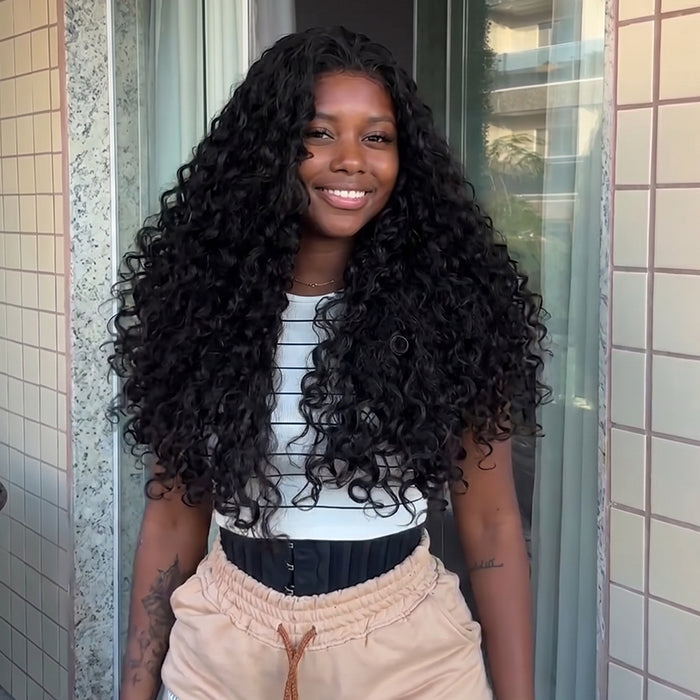 Loose Curly Wave Human Hair Glueless HD Transparent Lace Front Wig Bouncy Curly Pre Plucked Brazilian Human Hair Wig - Rafarada