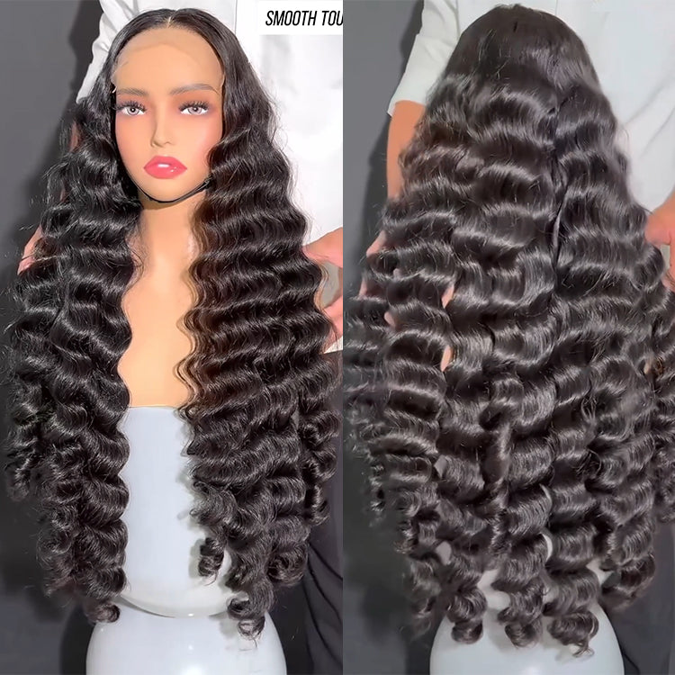 Loose Deep Glueless HD Transparent Lace Front Wig Pre Plucked Pre Bleached Human Hair Wig - Rafarada