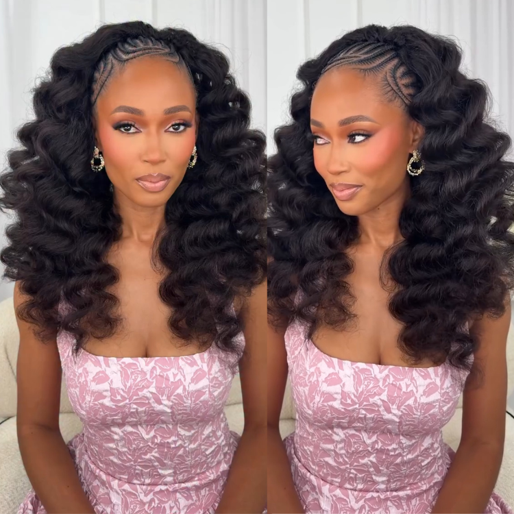 Loose Deep Wave Half Wig for Black Women Natural Black Glueless Big Curly Braid-in Half Wigs - Rafarada