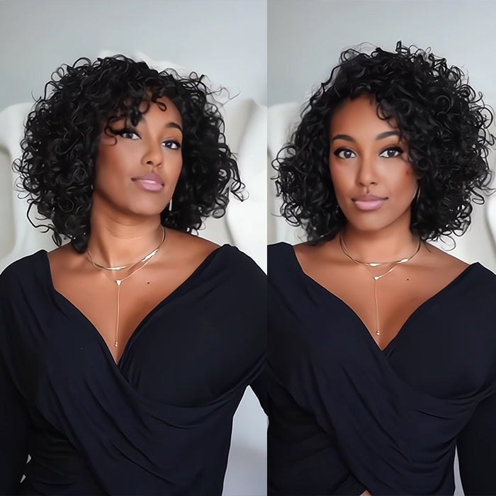 Rose Bouncy Curls Natural Black Color Glueless Lace Front Wig Pre-Plucked Glueless Bouncy Curly Human Hair Wig - Rafarada
