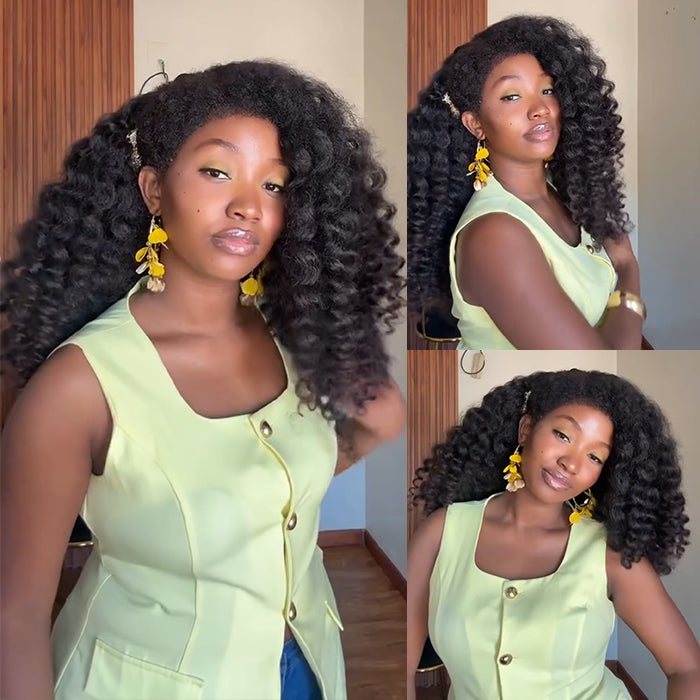 Afro Loose Wave Human Hair Wig Luxurious Glueless HD Lace Front Human Hair Wig Natural Color Wig- Rafarada