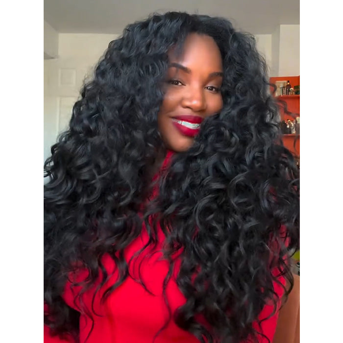 Full And Elastic Curvature Bouncy Curls Wave Glueless Lace Front Wig Natural Color Human Hair Glueless Wigs - Rafarada