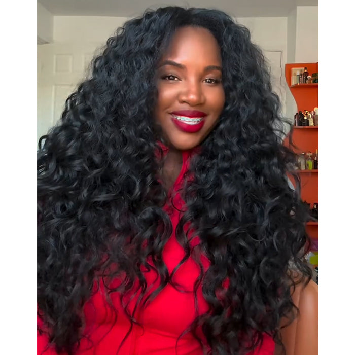 Full And Elastic Curvature Bouncy Curls Wave Glueless Lace Front Wig Natural Color Human Hair Glueless Wigs - Rafarada
