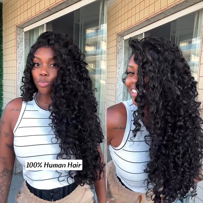 Loose Curly Wave Human Hair Glueless HD Transparent Lace Front Wig Bouncy Curly Pre Plucked Brazilian Human Hair Wig - Rafarada