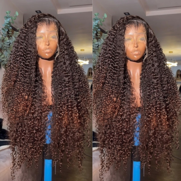 Ombre Honey Brown Kinky Curly HD Lace Front Human Hair Wig- Rafarada
