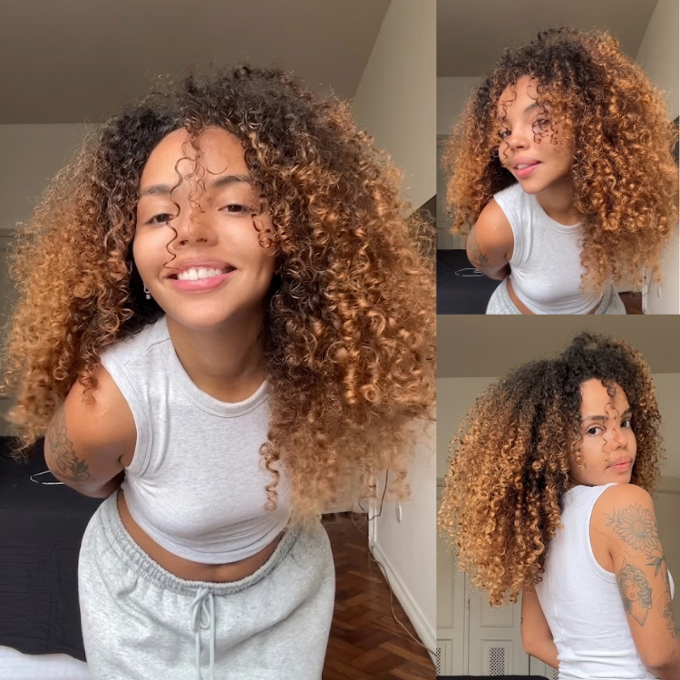Honey Blonde Ombre Kinky Curly Lace Front Wig - T1B/27 Glueless Afro Curly Virgin Human Hair Wig for Women - Pre-Plucked Voluminous Curly Hair - Rafarada