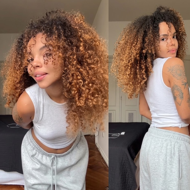 Honey Blonde Ombre Kinky Curly Lace Front Wig - T1B/27 Glueless Afro Curly Virgin Human Hair Wig for Women - Pre-Plucked Voluminous Curly Hair - Rafarada