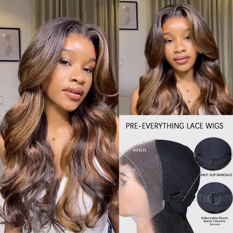 Ombre Honey Brown Highlight Color Lace Front Wig Body Wave - Rafarada