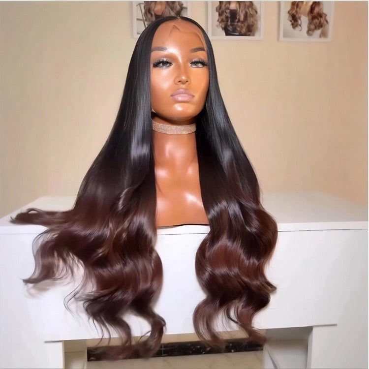 Half Body Human Hair Wig Ombre Light Brown Color Lace Front Wig - Rafarada