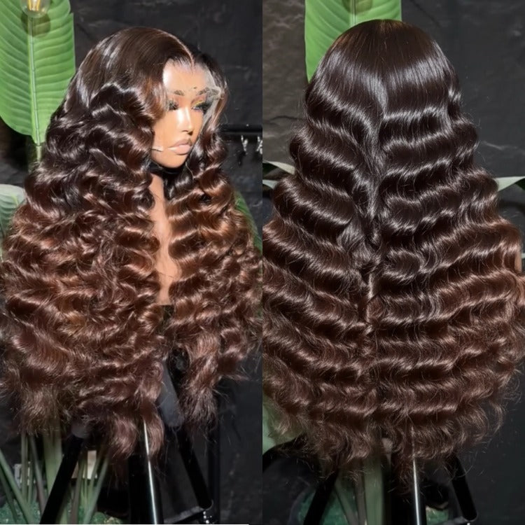 Ombre Brown Deep Wave HD Lace Front Wig Soft & Bouncy Waves Natural Baby Hair Human Wig - Rafarada