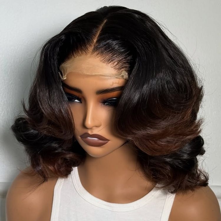 Bob Human Hair Wig with Brown Dyed Ends Short Bob Cut Wig Natural Curls - Rafarada