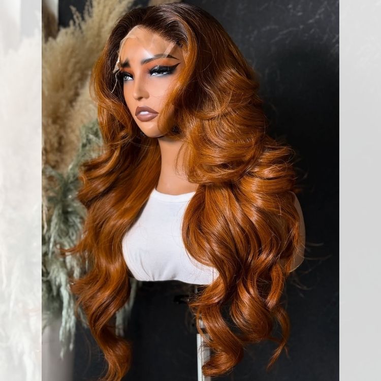Ombre Ginger Loose Wave Human Hair Lace Front Wig ¨C HD Transparent Lace Natural Loose Wave Ombre Ginger Wig for Women - Rafarada