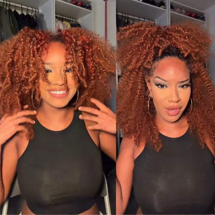 Ginger Orange Kinky Curly Human Hair Wig Glueless Copper Red Curly Wig Pre-Plucked Auburn Afro Curly Wig - Rafarada