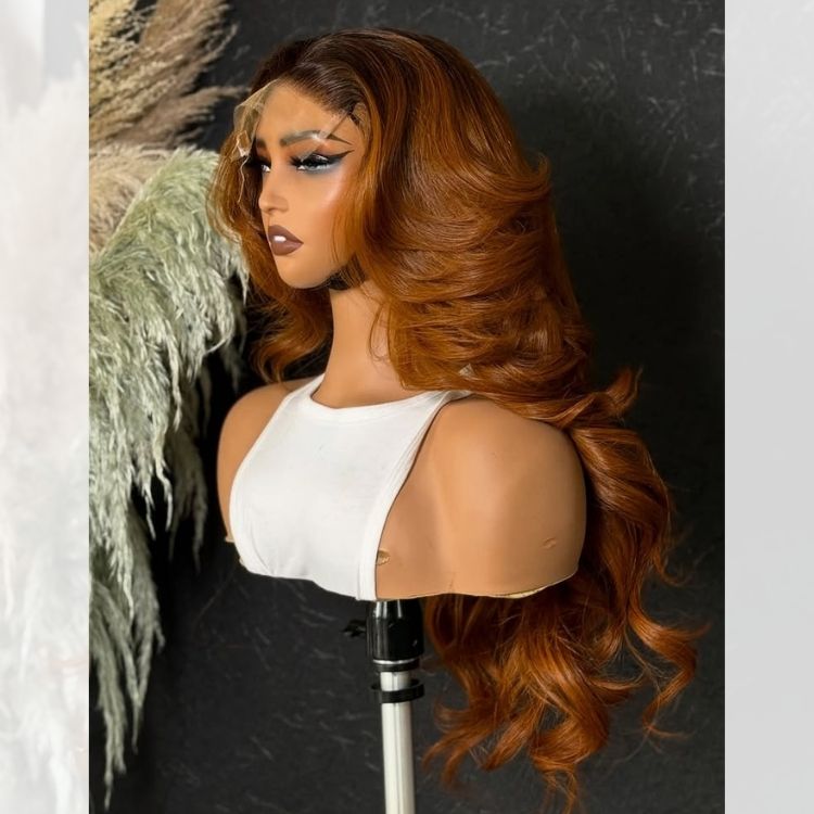 Ombre Ginger Loose Wave Human Hair Lace Front Wig C HD Transparent Lace Natural Loose Wave Ombre Ginger Wig for Women - Rafarada