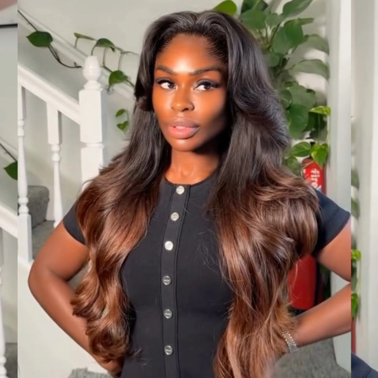 Ombre Black to Honey Blonde Body Wave Lace Front Wig 100% Human Hair Natural Hairline - Rafarada