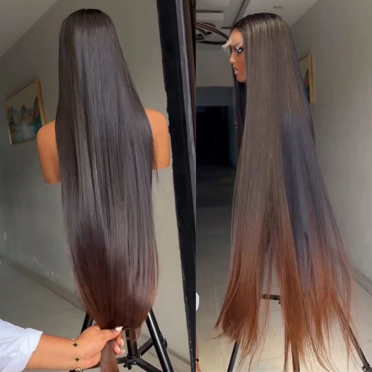 Straight Human Hair Ombre Brown Color Wig Pre Cut Glueless HD Lace Wig - Rafarada