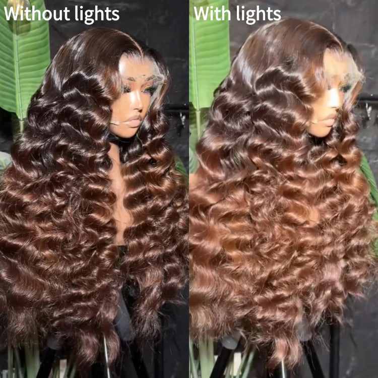 Ombre Brown Deep Wave HD Lace Front Wig Soft & Bouncy Waves Natural Baby Hair Human Wig - Rafarada