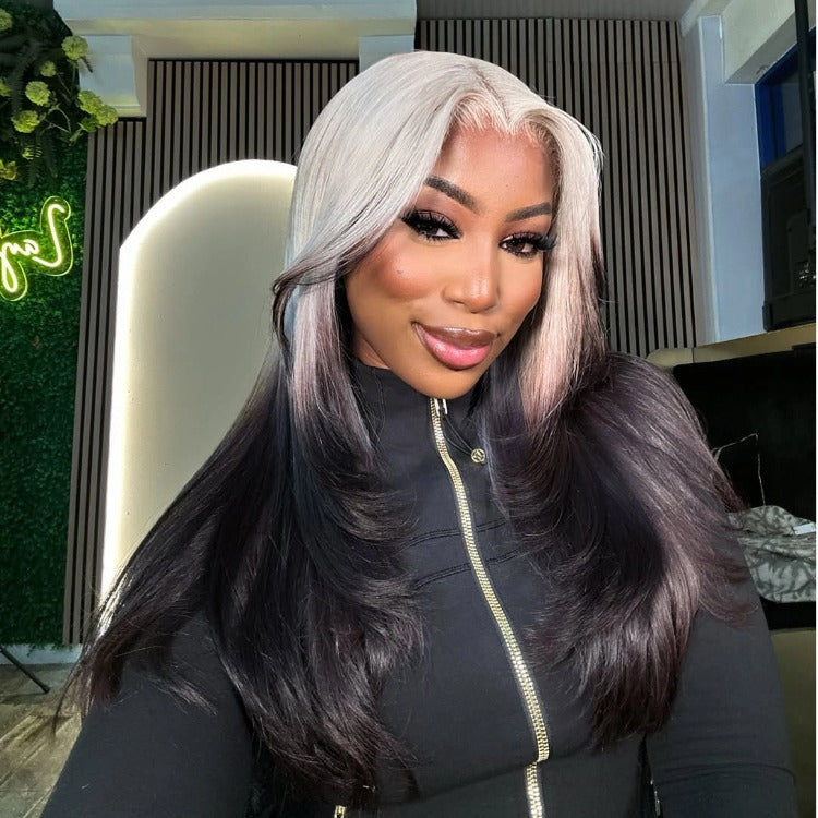 Human Hair Wig Ombre 613 Color Layer Straight Wig Pre Plucked Lace- Rafarada