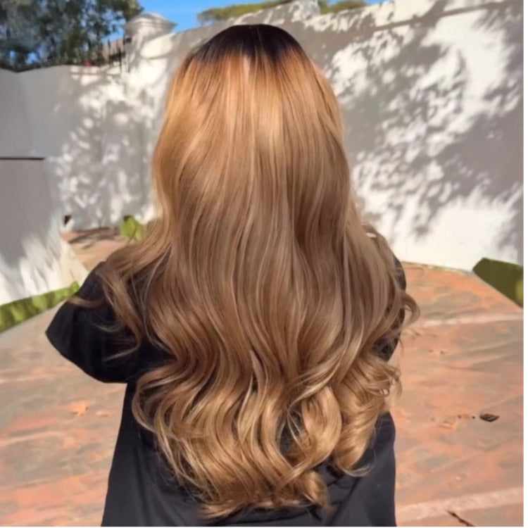 Ombre Black Gold Color Body Wave Wig Pre-Plucked HD Lace Front Human Hair Wig- Rafarada
