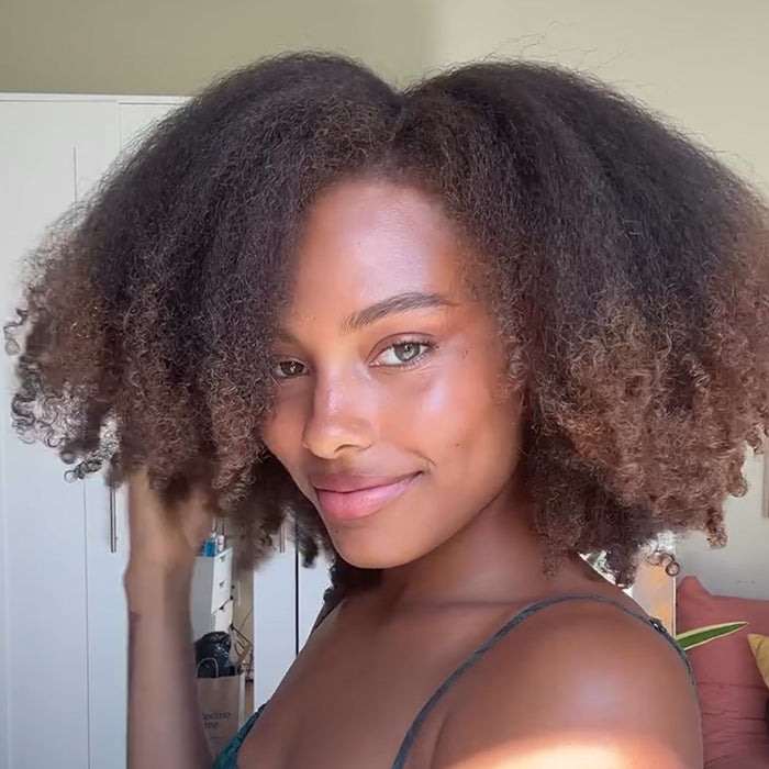 Afro Yaki Curly Wig Natural Black Ombre Light Brown Color 100% Human Hair Glueless HD Lace Curly Wig for Women- Rafarada