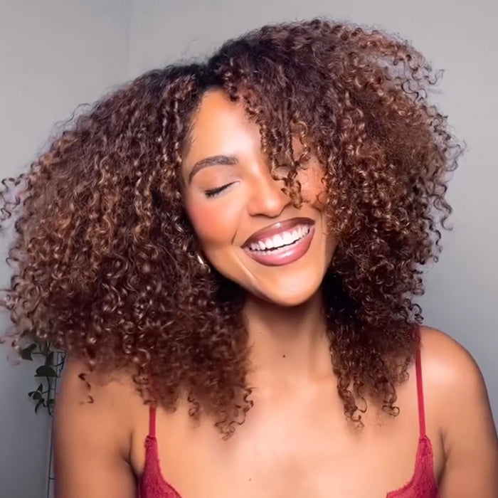 Ombre Brown Color Kinky Curly Human Hair Wig Glueless Lace Wig Ombre Honey Brown Color With Natural Pre Plucked Hairline - Rafarada