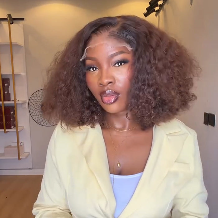 Glueless Kinky Curly Human Hair Lace Front Wig Ombre Brown Color HD Lace Natural Wig For Woman- Rafarada