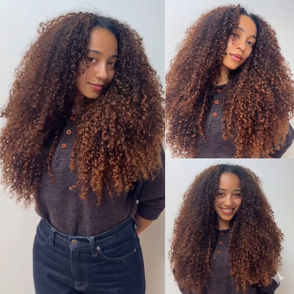 Kinky Coily Human Hair Wig Mixed Ombre Brown Color Curly Natural Hairstyle Wig - Rafarada