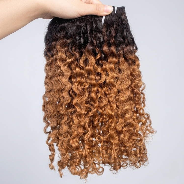 Ombre Brown Burmese Curly Human Hair Bundles Extensions 100% Human Hair Water Wave - Rafarada